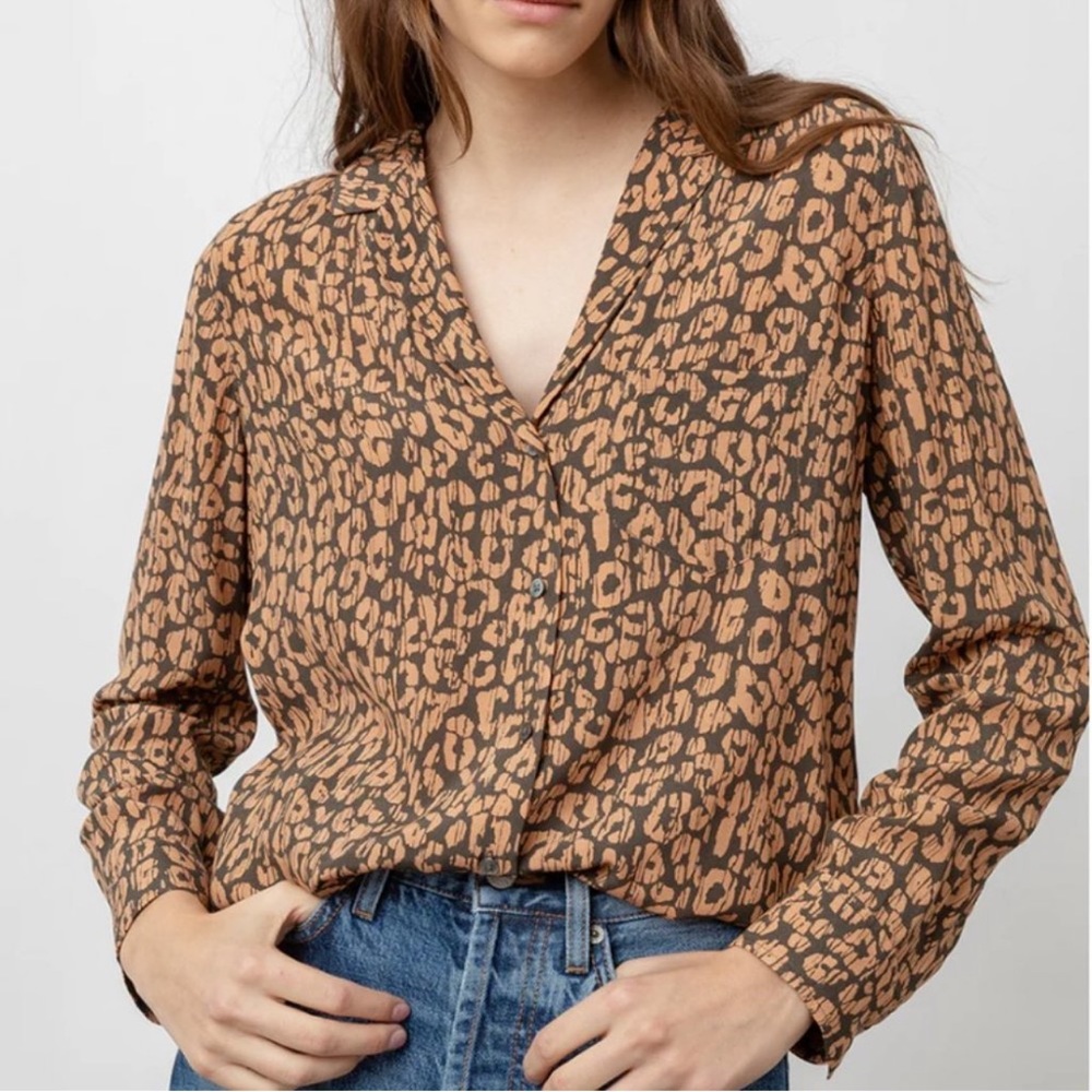 Rails Rebel Batik Cheetah Button Down Top Collared Crepe Blouse Size M
